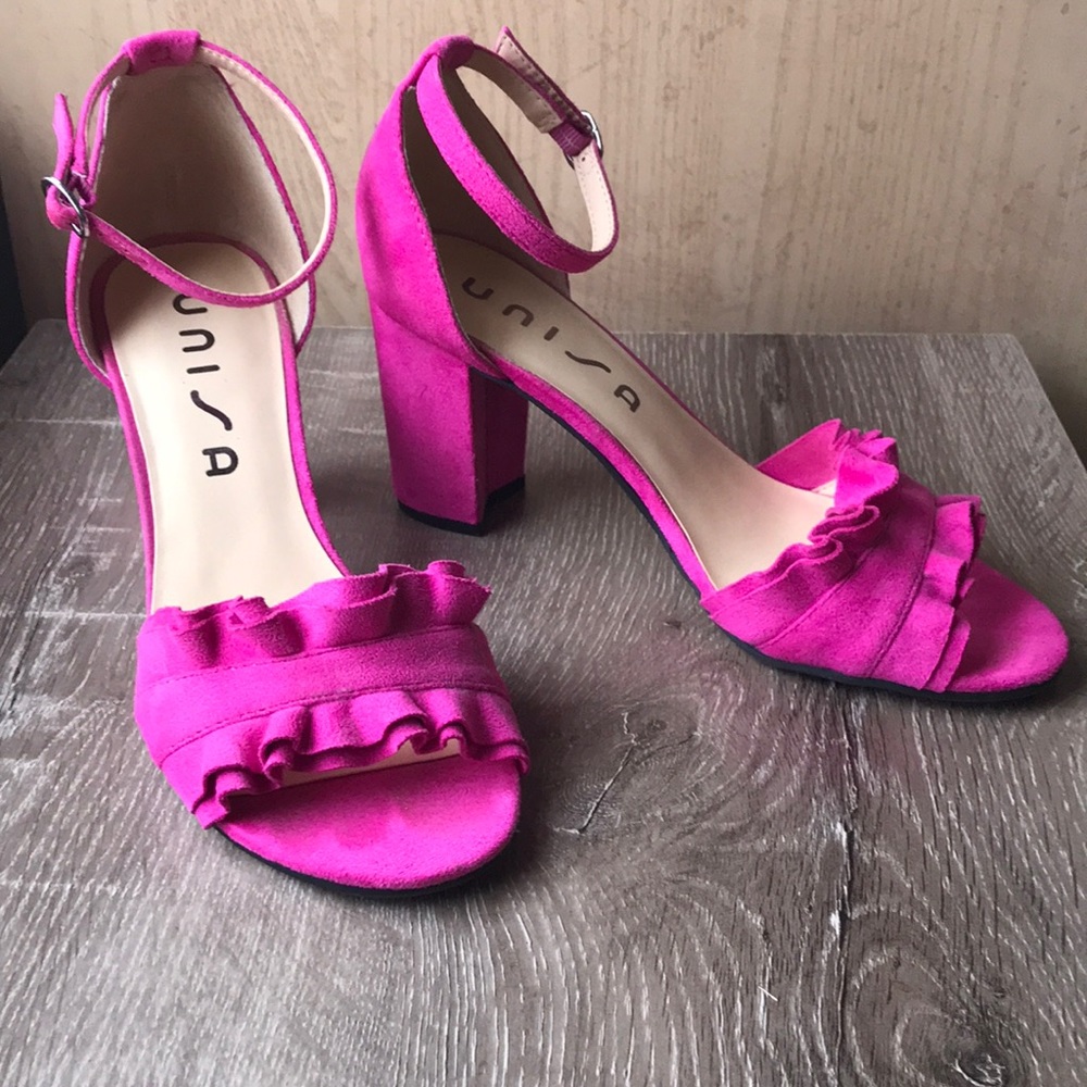 Hot pink ruffle heels